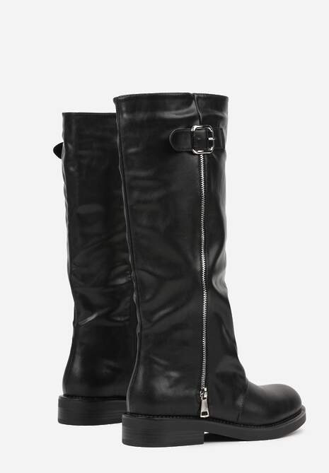 Czarne Kozaki w Stylu Bikerów z Klamrą i Suwakiem Linfara