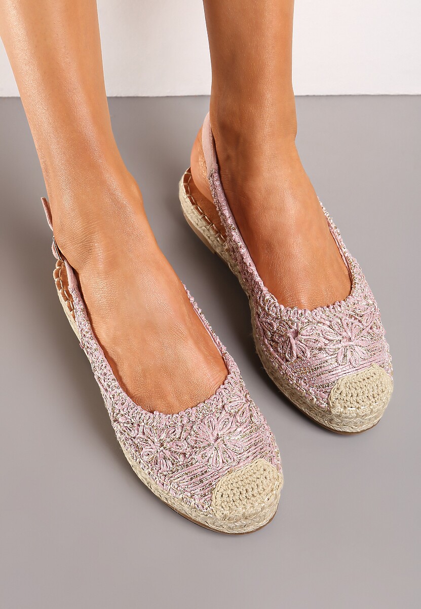 Różowe Ażurowe Espadryle z Odkrytą Piętą i Plecionką na Podeszwie Sanioma