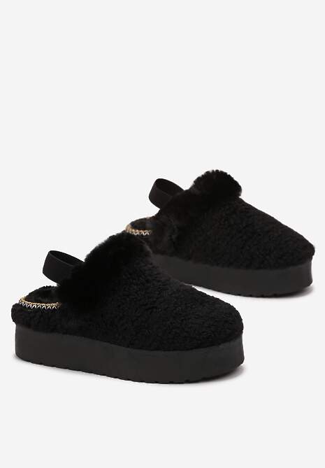 Czarne Futerkowe Śniegowce na Grubej Podeszwie z Gumką na Pięcie Sosena