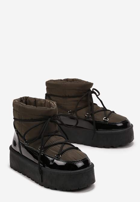 Czarno-Zielone Śniegowce na Platformie z Ozdobnym Wiązaniem Maidares