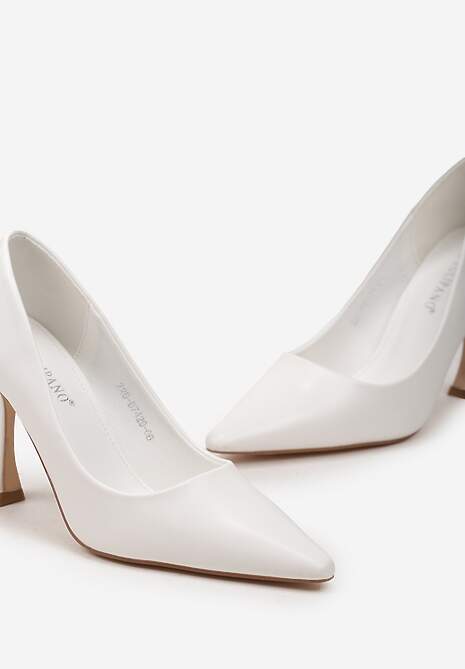 Białe Geometryczne Szpilki ze Szpiczastym Noskiem Uzina