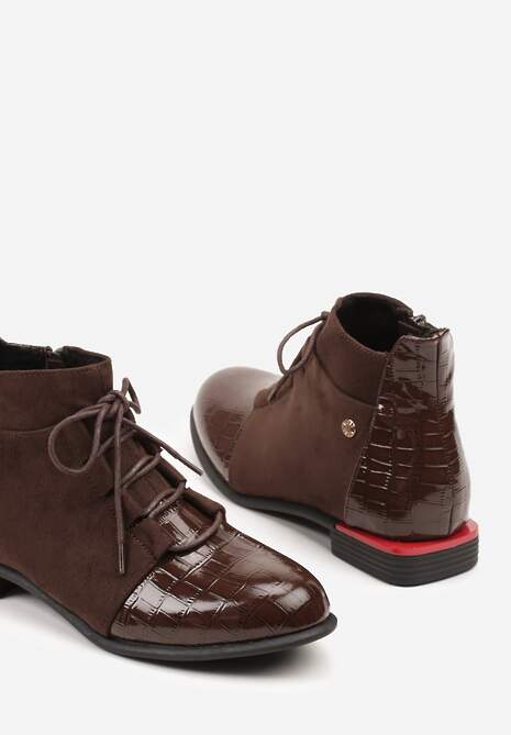 Brązowe Botki Lakierowane Vices Ozdobione Tłoczeniem Uzvila