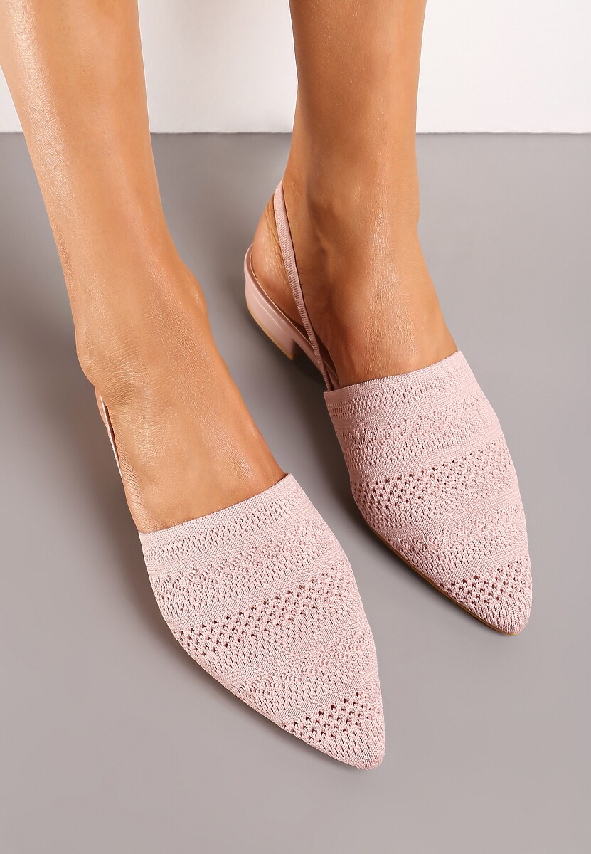 Różowe Sandały Szpiczaste na Niskim Obcasie z Metaliczną Nicią Nael