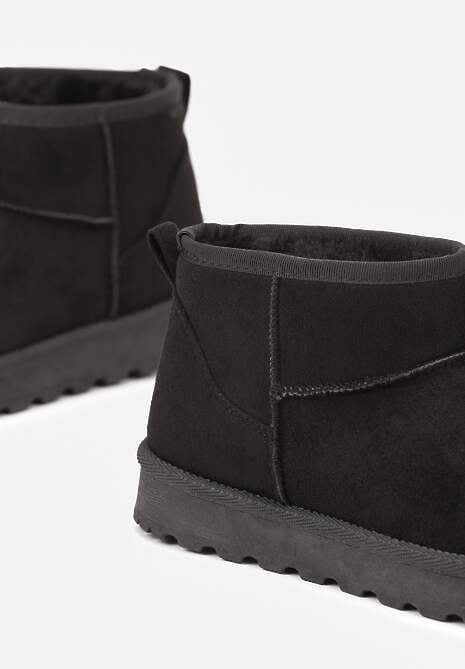 Czarne Casualowe Ocieplane Śniegowce na Płaskiej Podeszwie Emelunetta