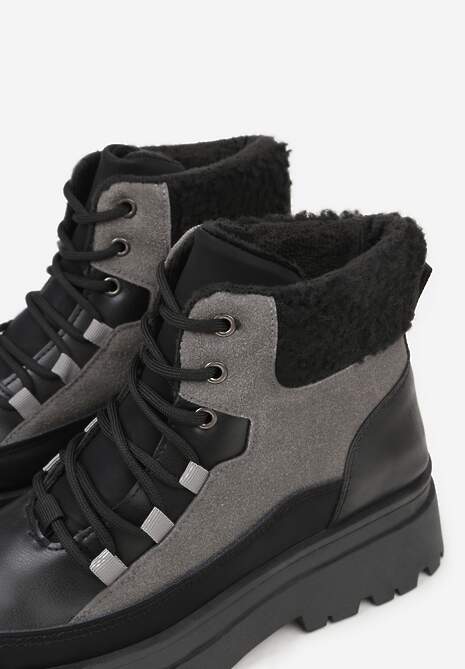 Czarno-Szare Traperki Sznurowane Trapery Janne