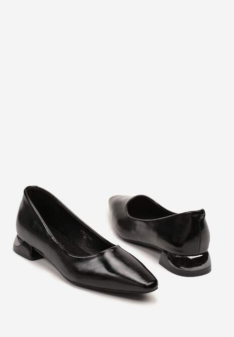 Czarne Czółenka Vices ze Skórzaną Wkładką na Niskim Obcasie z Połyskiem Criwilla