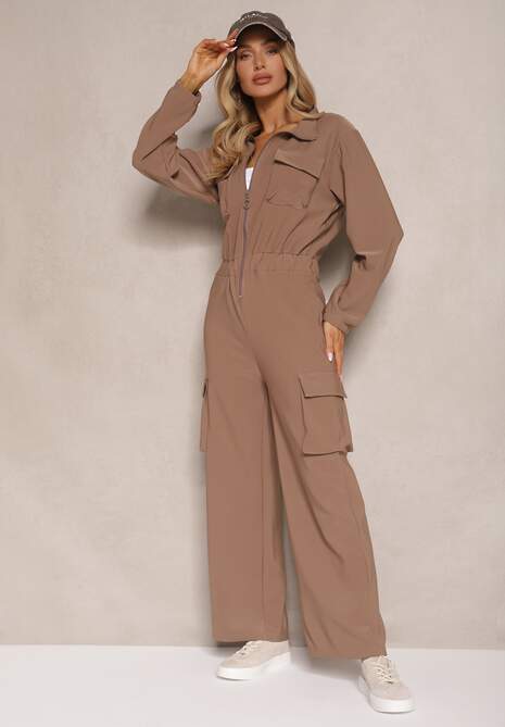 Brązowy Kombinezon w Stylu Utility Taliowany Liarael