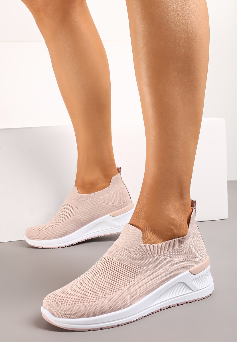 Różowe Casualowe Buty Sportowe na Platformie bez Zapięcia Winulla