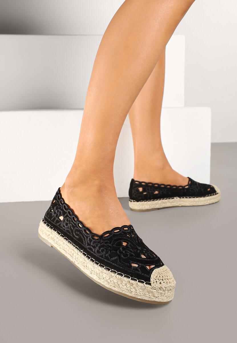 Białe Płaskie Espadryle z Ażurową Cholewką Elearwen