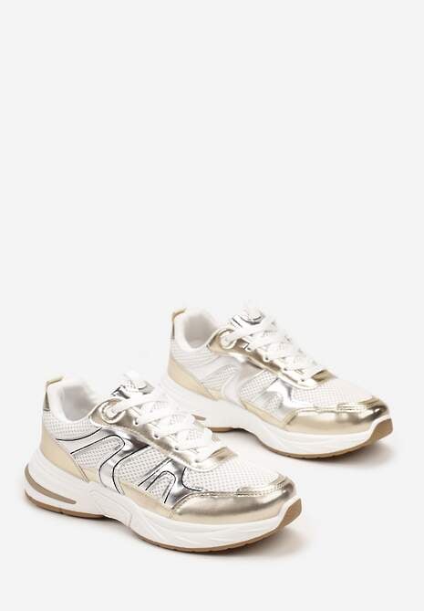 Złote Buty Sportowe Ozdobione Siateczką i Metalicznymi Wstawkami Lawinle