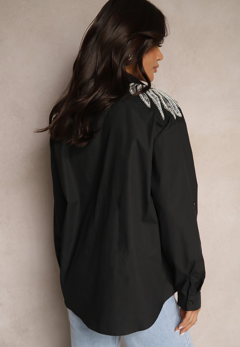 Czarna Bawełniana Koszula z Cekinami Donithiel