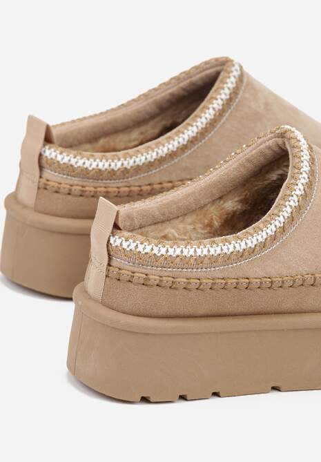 Ciemnobeżowe Śniegowce z Futrzanym Ociepleniem na Platformie Reiandea