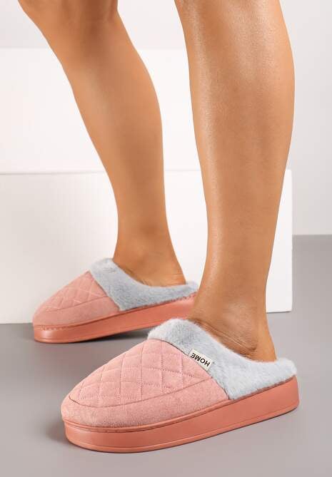 Ciemnoróżowe Kapcie Futrzane Vices z Wkładką ze Skóry Naturalnej na Niskiej Platformie Ellisen