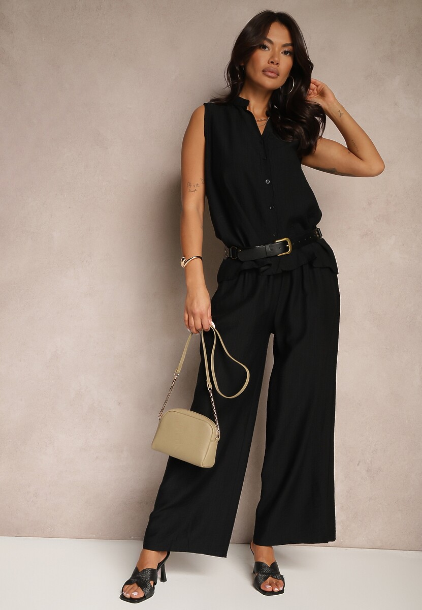 Różowy Komplet Szerokie Spodnie i Koszula Bez Rękawów Zivanna