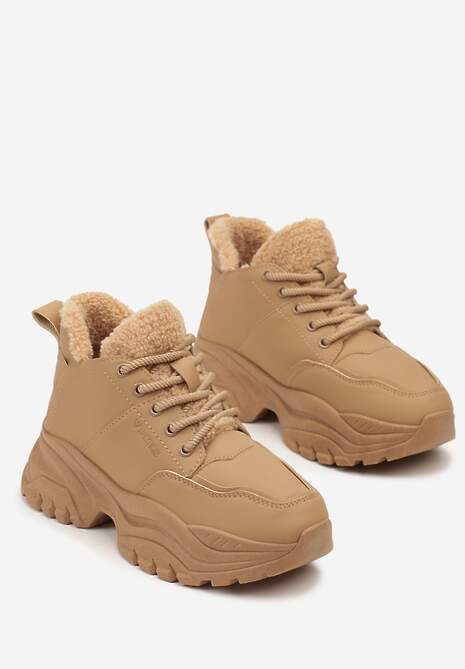 Jasnobrązowe Trapery Sneakersy Vices na Platformie z Tłoczeniem Nirrise