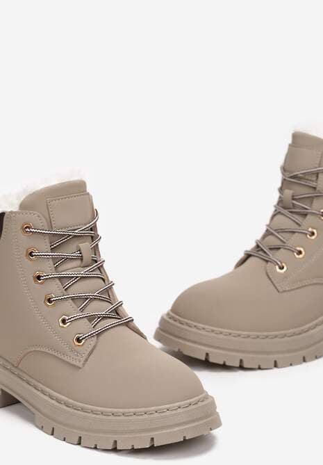 Beżowe Traperki Mocno Ocieplone Sztucznym Futerkiem Janek