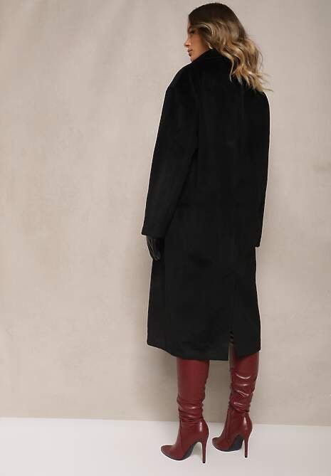 Czarny Klasyczny Płaszcz o Dwurzędowym Kroju z Kieszeniami Malwilina