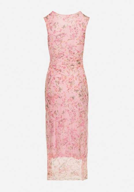 Różowa Sukienka Typu Bodycon w Kwiatowy Wzór Melavela