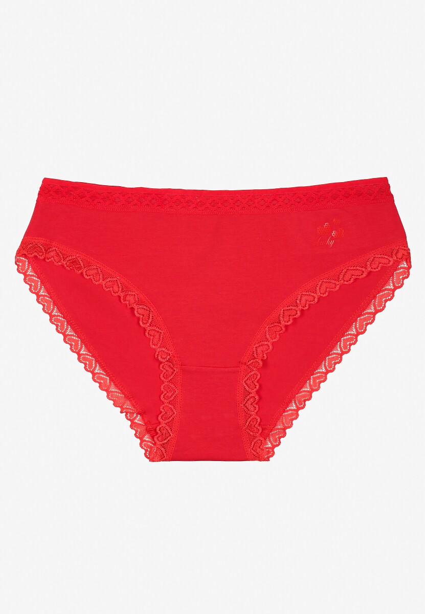 Czerwone Majtki z Bawełny o Kroju Fig z Ozdobną Koronką Talivina