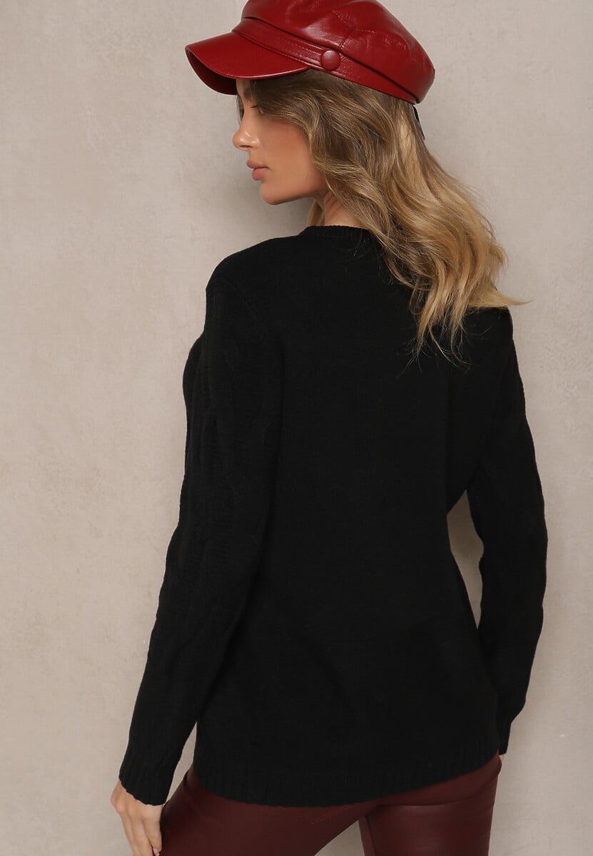 Czarny Sweter z Wiskozą Bawełną i Tłoczonym Wzorem Zeiatha