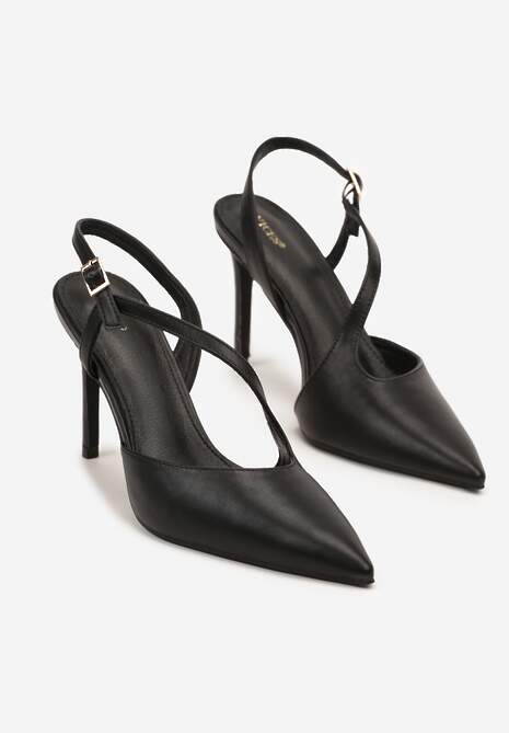 Czarne Asymetryczne Sandały Vices na Obcasie ze Szpiczastym Noskiem Niriese