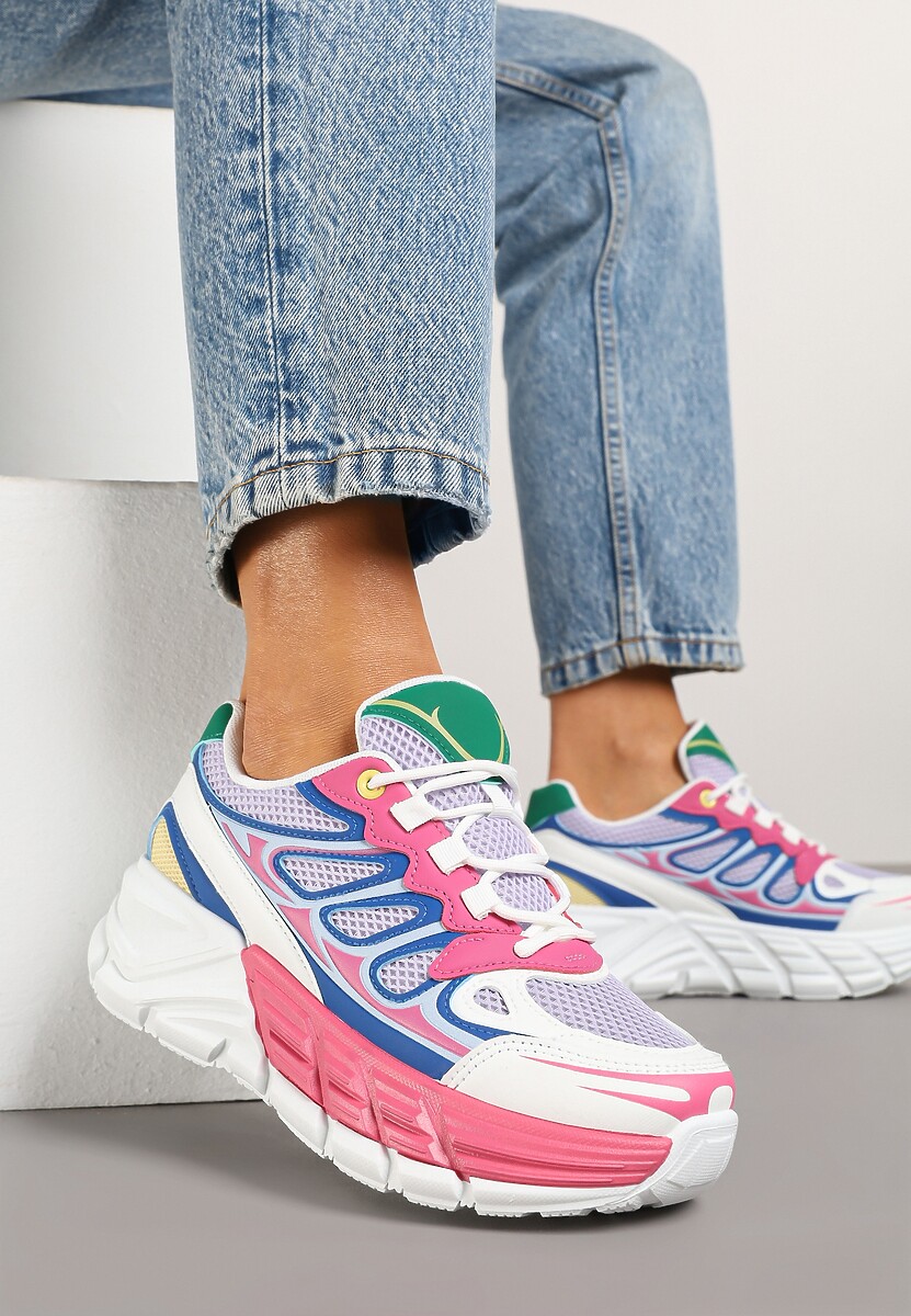 Fuksjowe Sneakersy Streetwearowe na Tłoczonej Platformie Tertewia