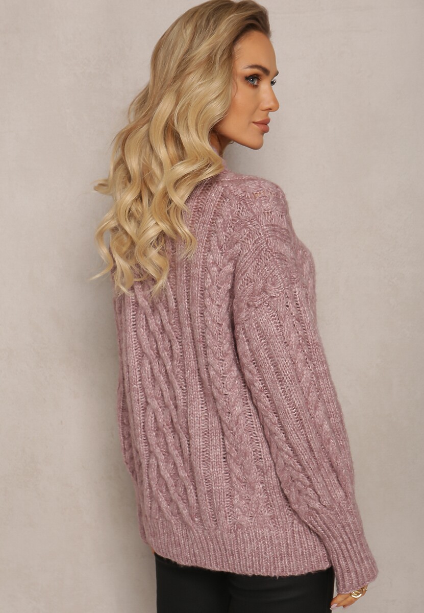 Jasnofioletowy Luźny Golf w Ozdobny Splot Atterta