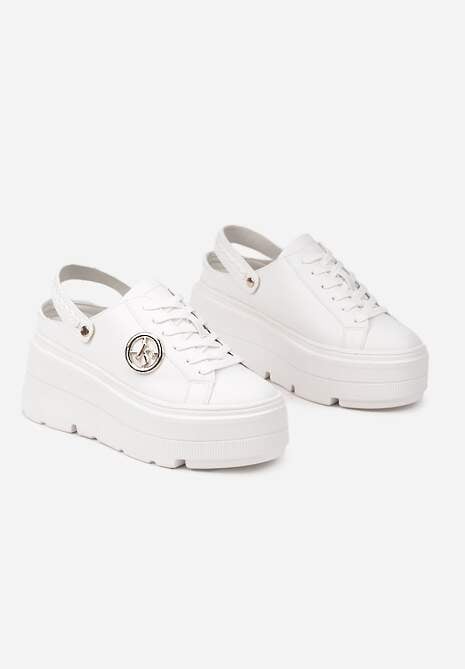 Białe Sneakersy Vices na Platformie z Tłoczeniem Paskiem na Pięcie i Metaliczną Aplikacją Selfedi