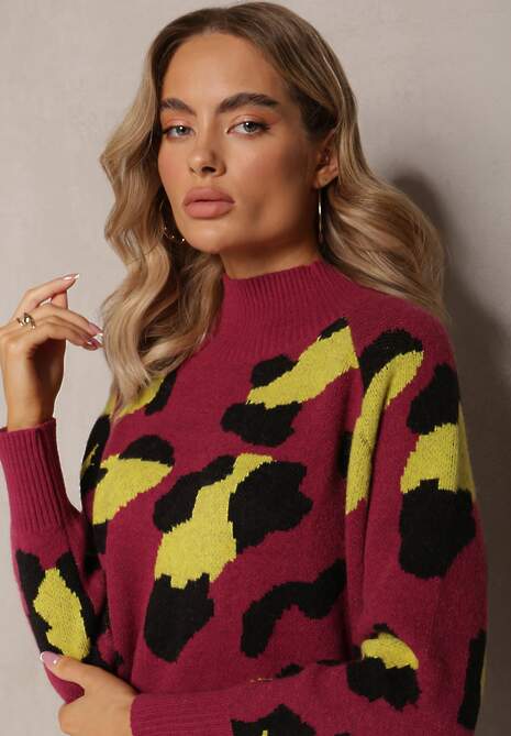 Bordowy Golf w Łaty z Gładkiej Dzianiny Plinero