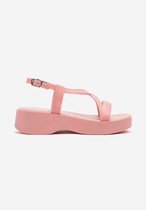 Różowe Sandały na Niskiej Platformie z Paskami w Kształcie X Nusialia