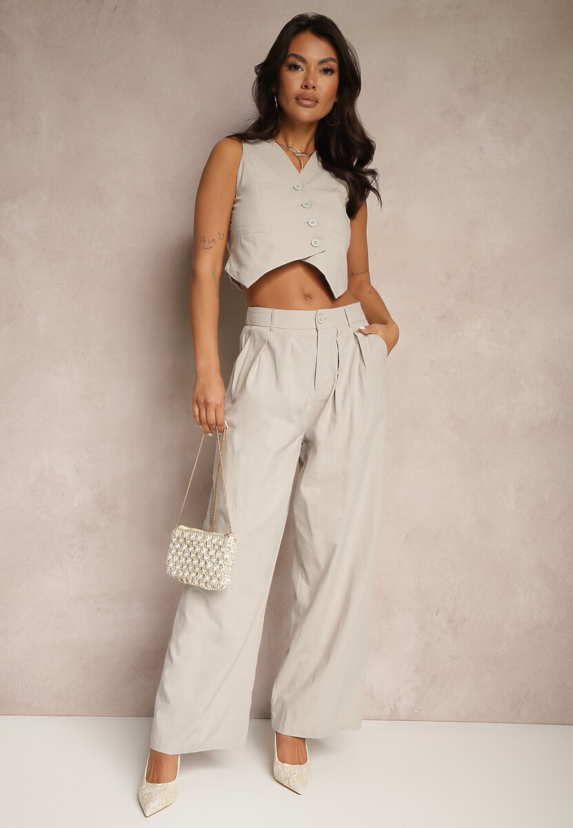 Czarny Garniturowy Komplet z Wiskozą i Bawełną Kamizelka oraz Spodnie Milvivis