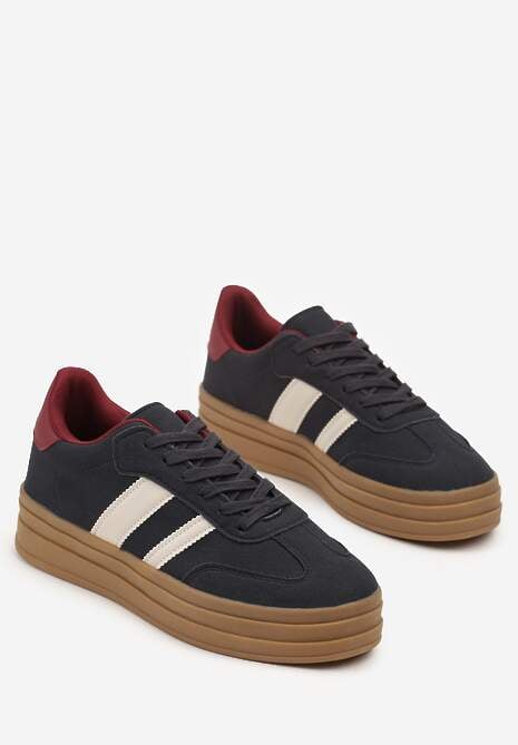 Granatowe Sneakersy w Stylu Klasycznych Tenisówek na Platformie Nallania