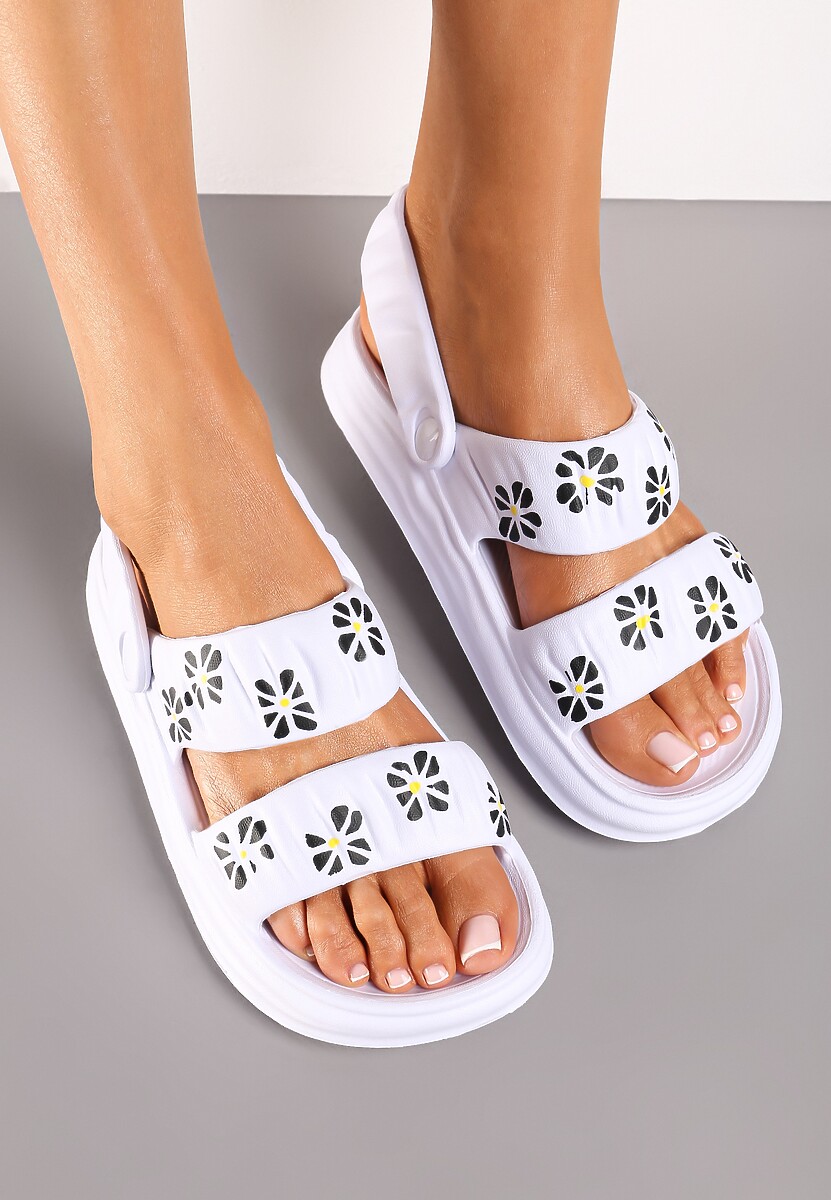Białe Sandały z Piankowego Materiału ze Wzorem w Kwiaty Quirane