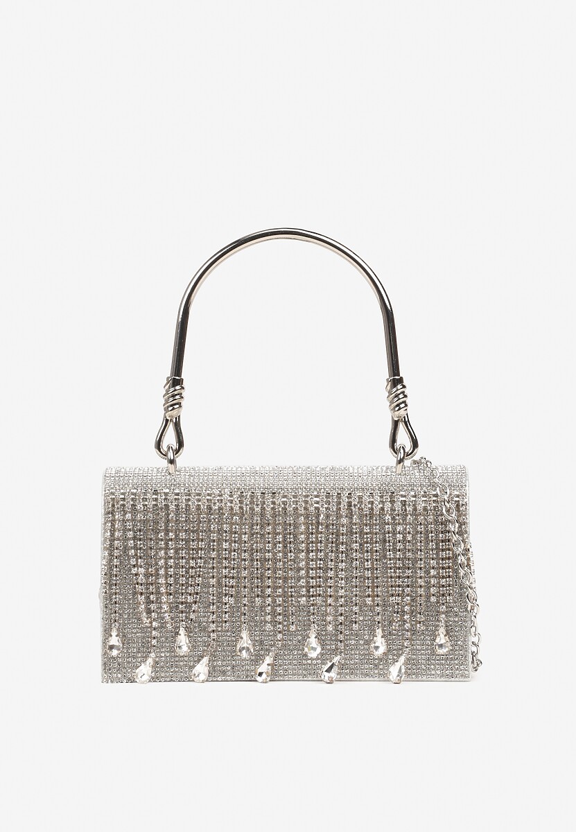 Srebrna Torebka Kopertówka z Cyrkoniami Rączką i Łańcuszkiem Fesovira