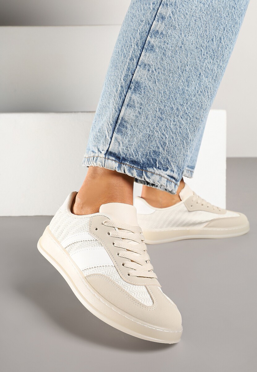 Beżowe Sneakersy Tenisówki Ozdobione Paskami Amodira