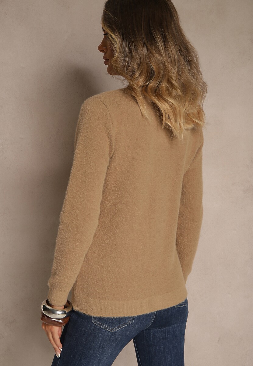 Ciemnobeżowy Sweter z Wełną ze Ściągaczami Furrive