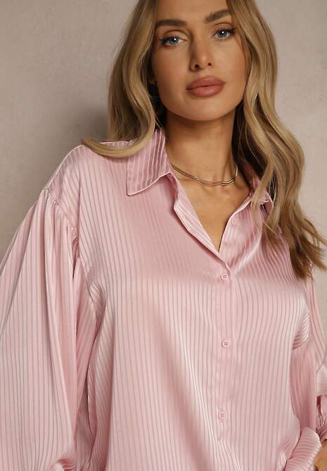 Różowa Koszula z Dłuższym Tyłem i Bufiastymi Rękawami Zivane