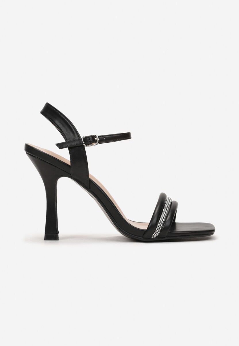Czarne Sandały na Szpilce Ozdobione Cyrkoniami Aslima