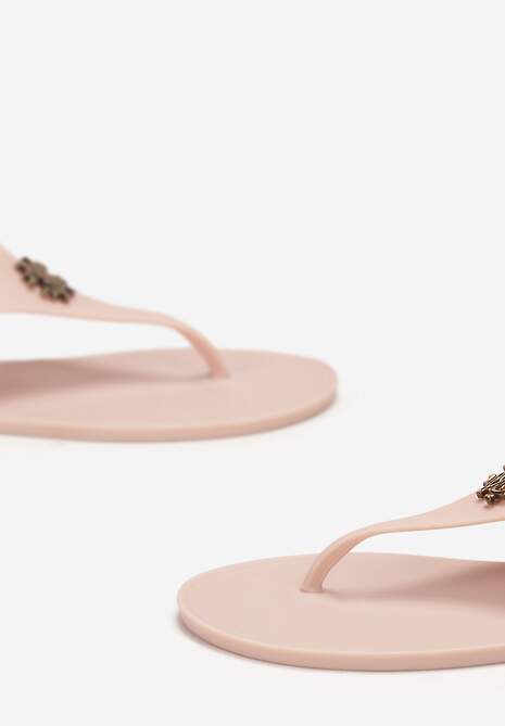 Ciemnobeżowe Japonki z Metalową Ozdobą i Sprzączką Bonittane