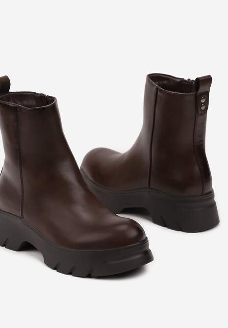 Brązowe Płaskie Botki z Ociepleniem Hanalen