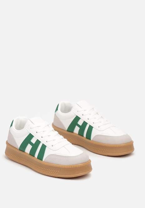 Biało-Zielone Sneakersy na Platformie z Kontrastowymi Wstawkami Mialeria