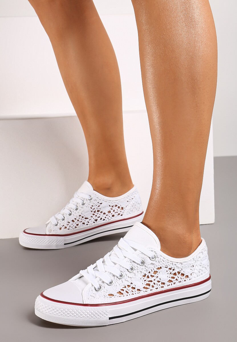 Białe Ażurowe Trampki pod Kostkę ze Sznurowaniami Zelimia