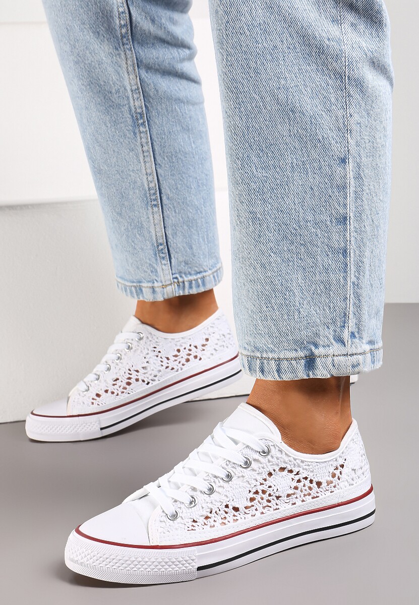 Białe Trampki z Krótką Ażurową Cholewką Paerina