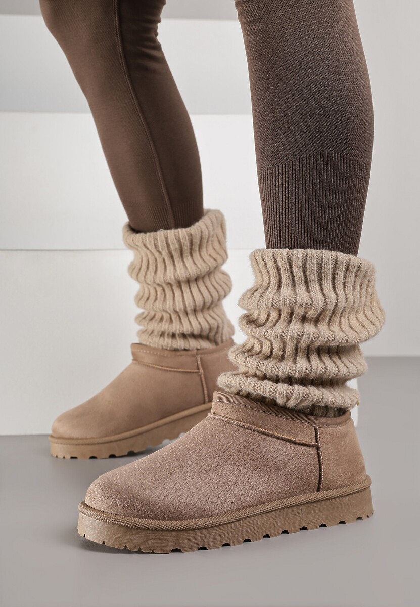 Ciemnobeżowe Niskie Śniegowce o Wsuwanym Fasonie Alodra