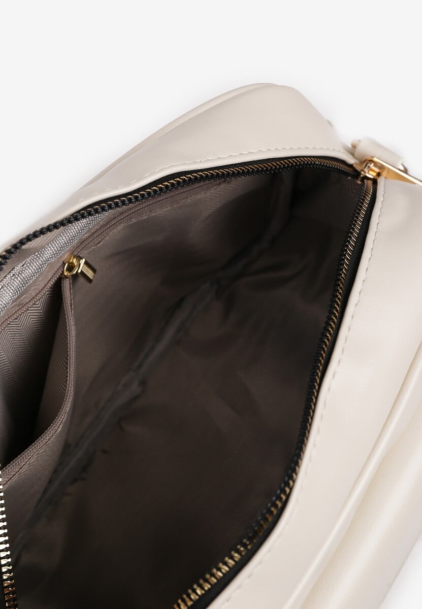 Jasnobeżowa Jednokomorowa Torebka z Imitacji Skóry z Regulowanym Paskiem i Kieszeniami Diovala