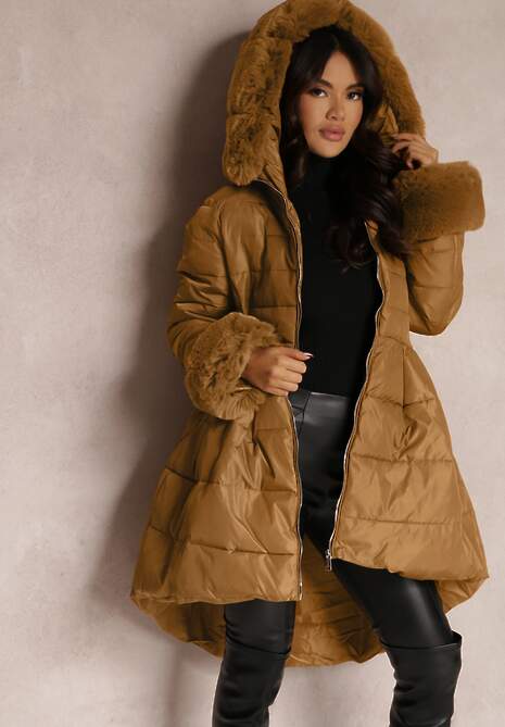 Brązowa Kurtka Pikowana z Futerkiem Pasilinai