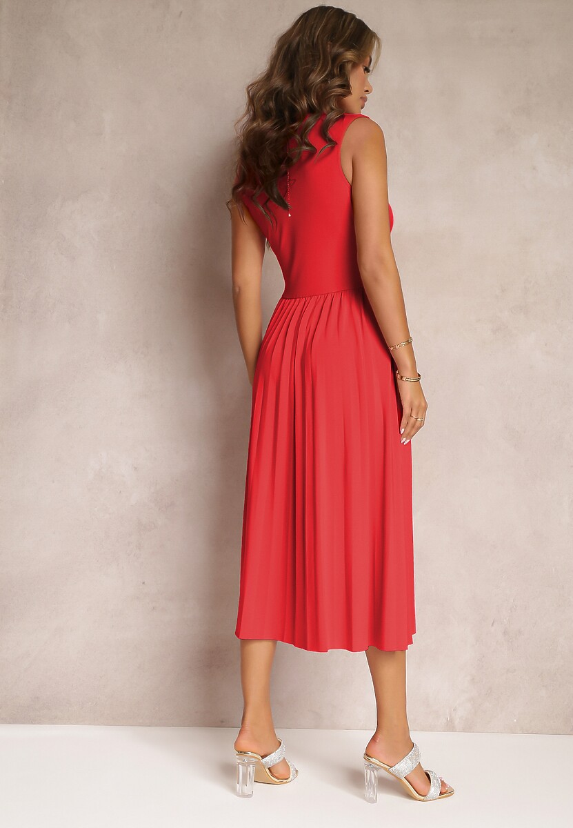 Czerwona Sukienka z Kopertowym Dekoltem i Plisowanym Dołem Anamarie