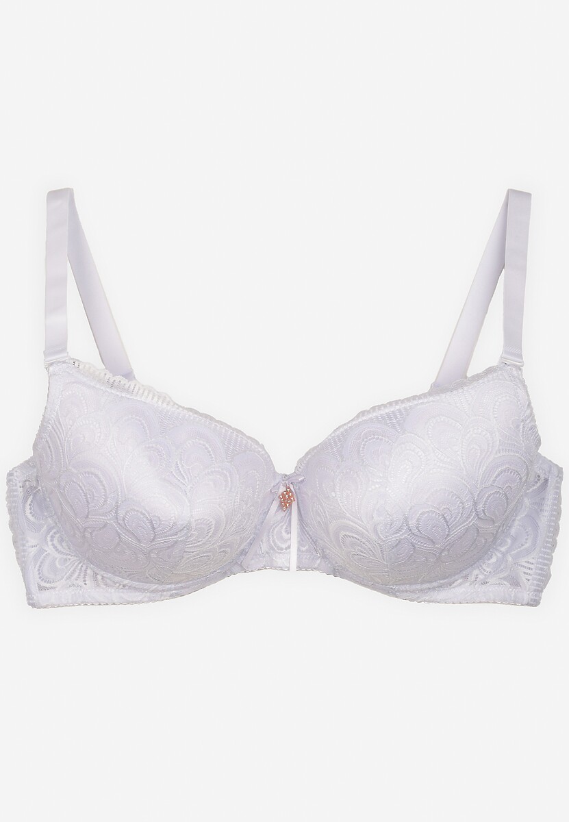 Biały Biustonosz Full Cup z Koronki Ozdobiony Cyrkoniową Zawieszką Eanessa