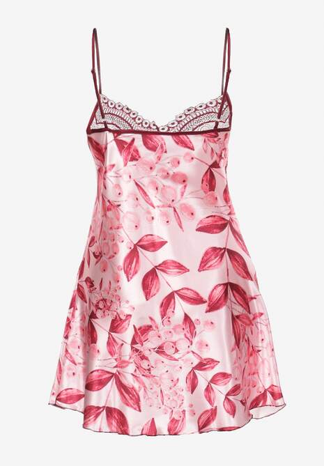 Bordowa Krótka Koszula Nocna z Koronką i Regulowanymi Ramiączkami Celestena