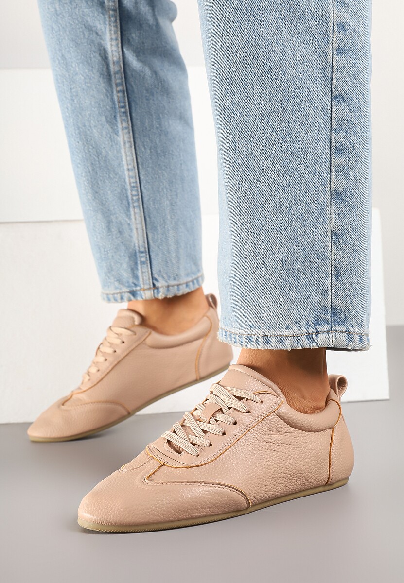 Beżowe Tenisówki bez Zdobień z Ekoskóry Verillis